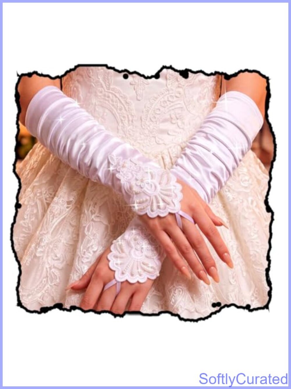 Satin Lace Fingerless Gloves 15" Long Wedding Bridal Tea Party